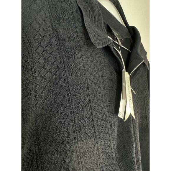 Magaschoni Man Quarter Zip Black Medium Short Sleeve Sweater Polo Top Shirt $78 - Picture 3 of 15
